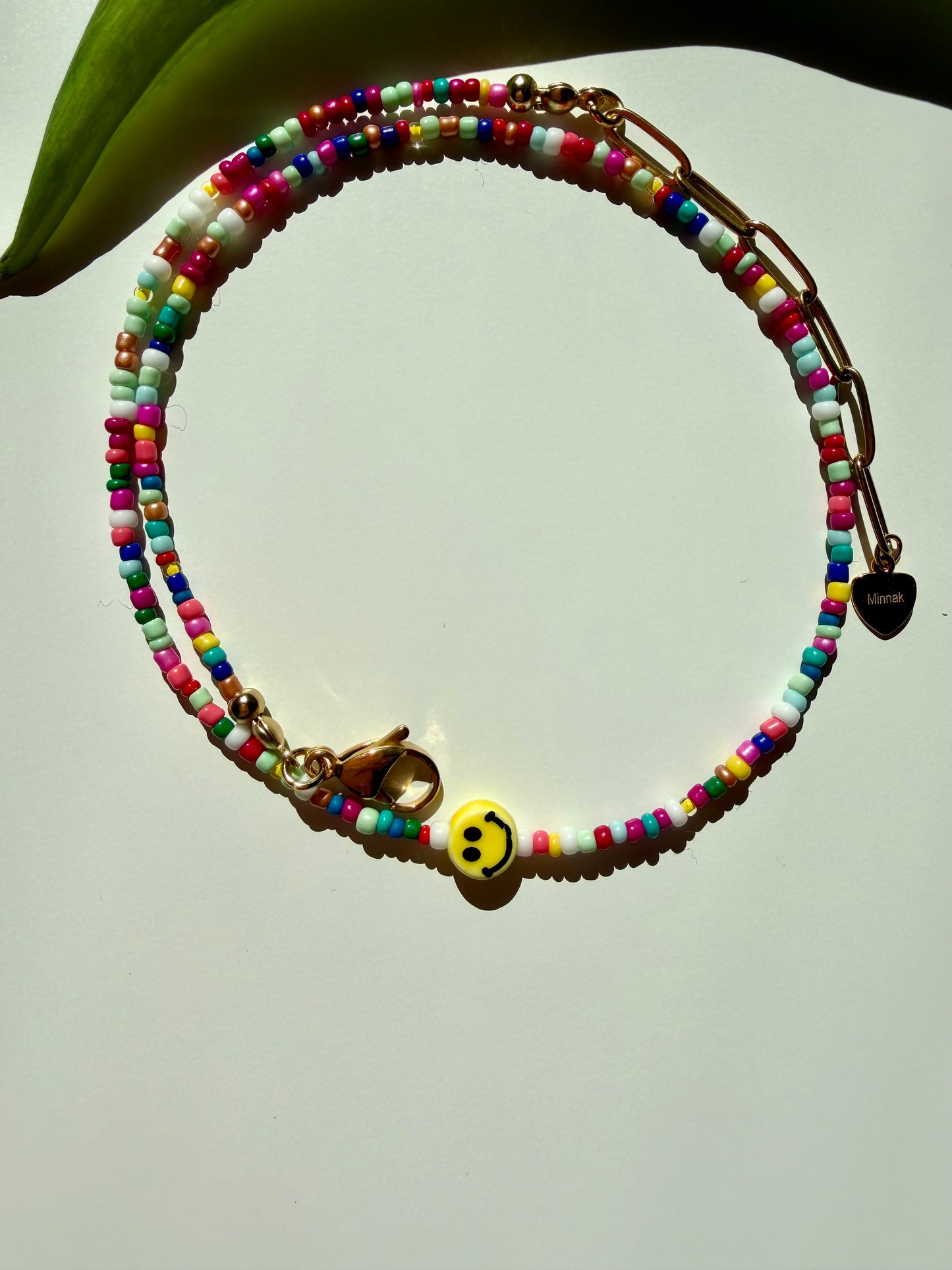 Happy Smile - Colorful Glass Bead Necklace with Handmade Smiley