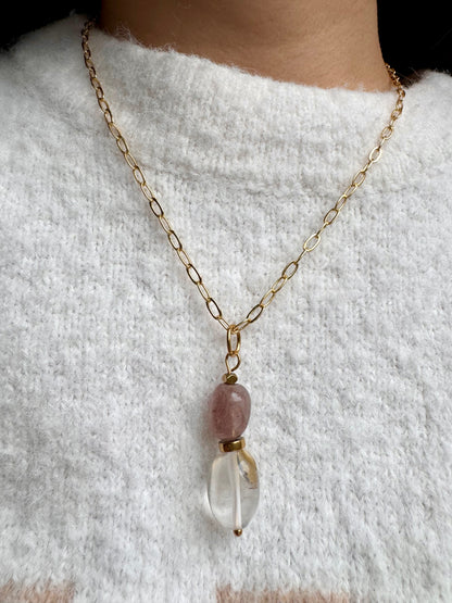 Limited Edition – Halskette mit Naturstein-Anhängern & vergoldeter Gliederkette – handgefertigt