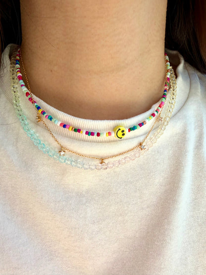 Happy Smile - Colorful Glass Bead Necklace with Handmade Smiley