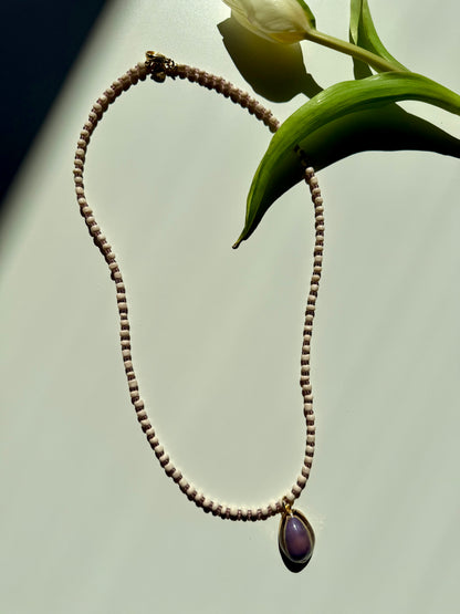 Lilac Tide - Handmade Glass Bead Necklace with Shell Pendant