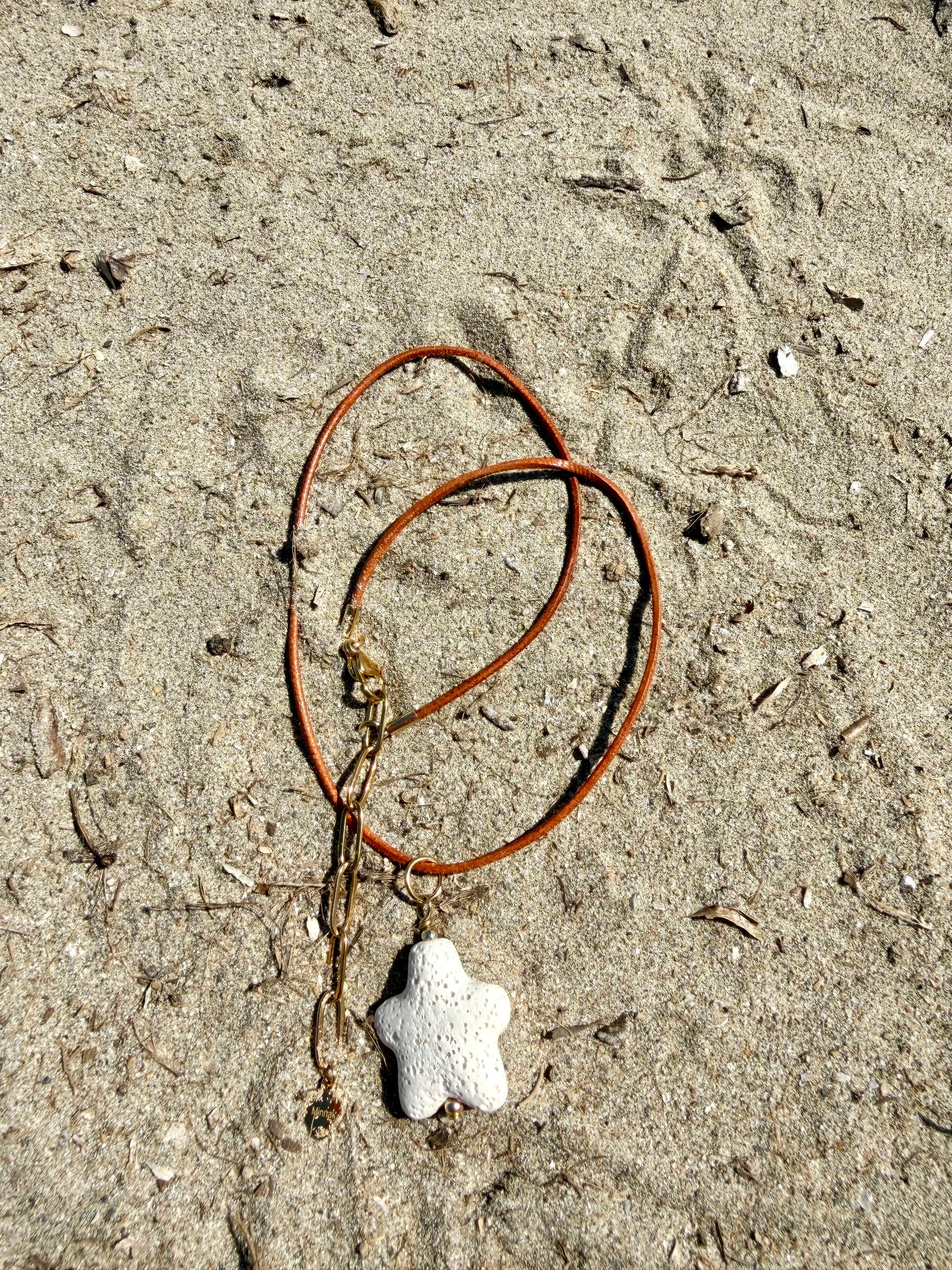 Ocean Star - Lava Star Pendant on Leather Cord - handmade