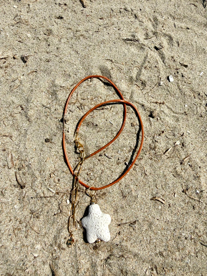Ocean Star - Lava Star Pendant on Leather Cord - handmade
