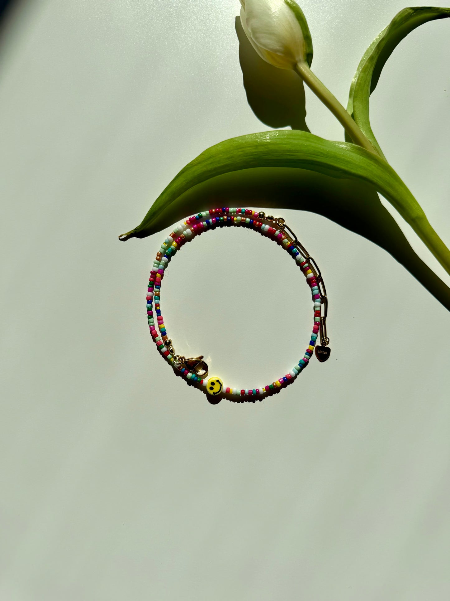 Happy Smile - Colorful Glass Bead Necklace with Handmade Smiley