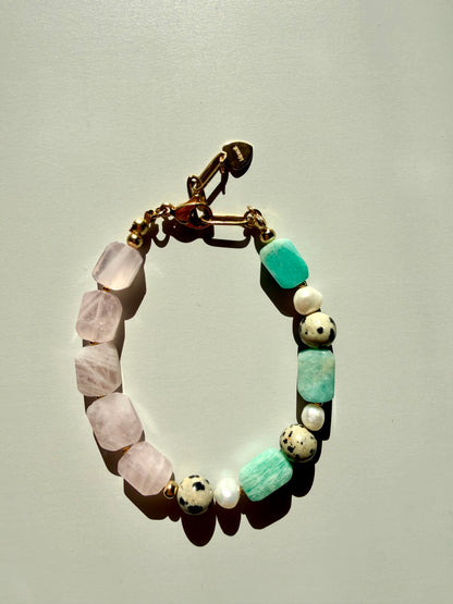 Mint Blush – Gemstone Bracelet with Rose Quartz & Amazonite – Handmade