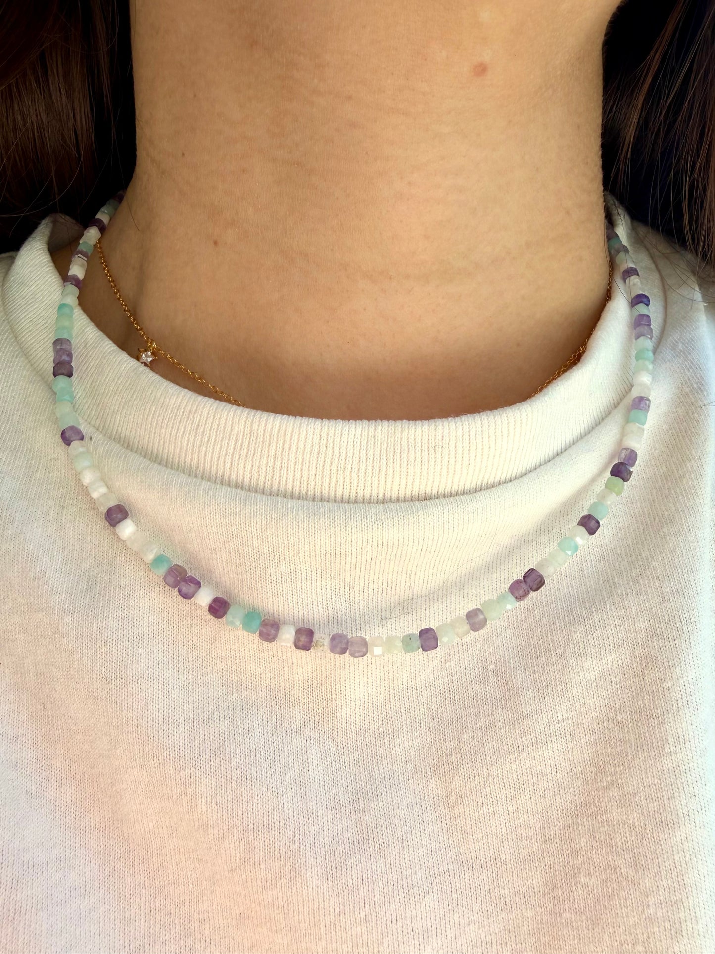 Happy Pearls No. 5 - Gemstone Necklace in Pastel Shades, Handmade
