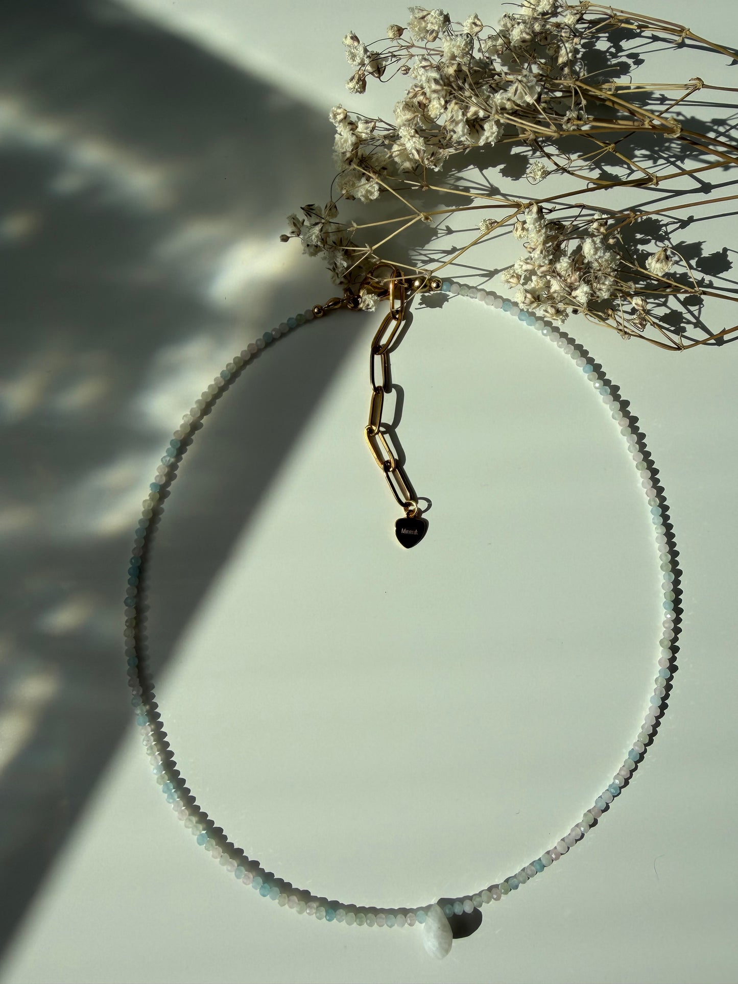 Sun Drop – 18k gold-plated gemstone necklace with white drop pendant – handmade