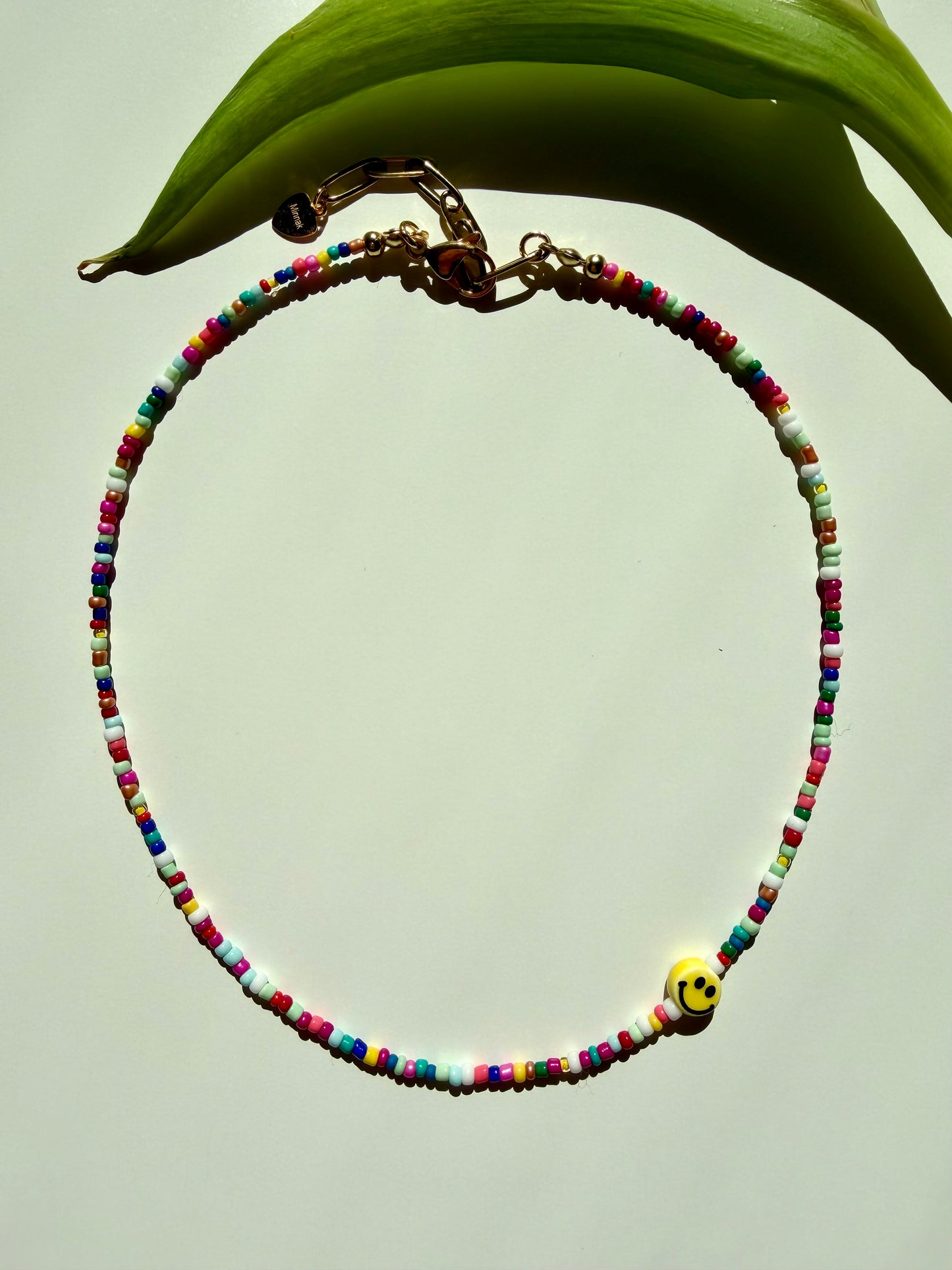 Happy Smile - Colorful Glass Bead Necklace with Handmade Smiley