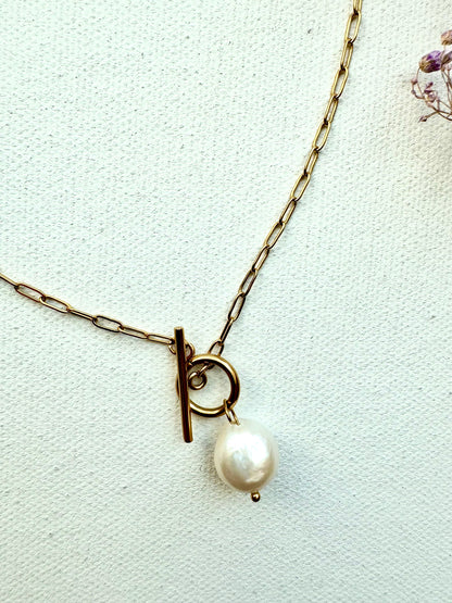 Gliederkette mit Barockperle & 18 k vergoldetem Knebelverschluss