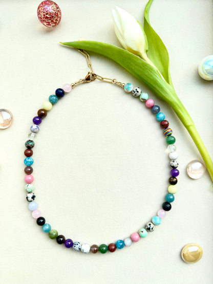 Candy Joy – 18k gold-plated gemstone necklace with a colorful mix of stones – handmade