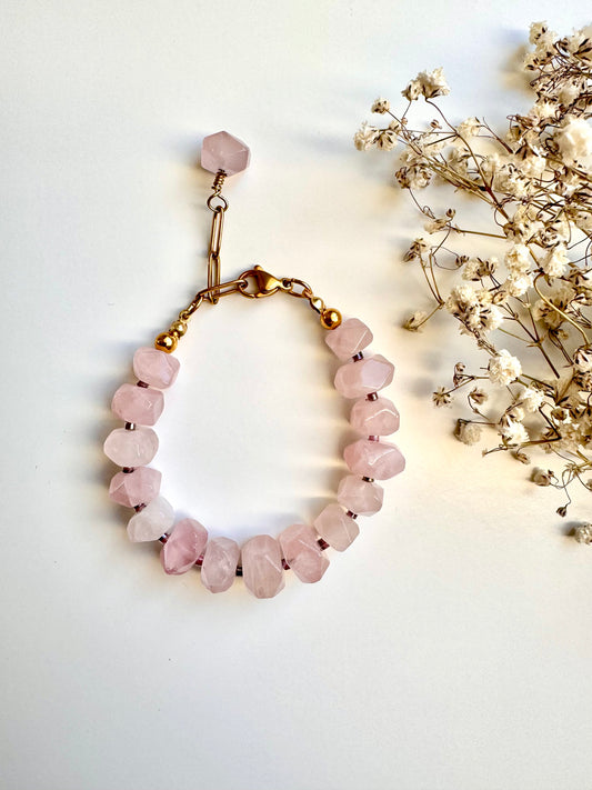 Chunky-Armband aus facettiertem Rosenquarz