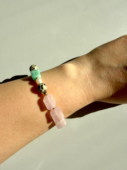 Mint Blush – Gemstone Bracelet with Rose Quartz & Amazonite – Handmade