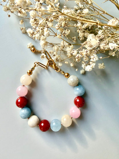 Pastel Grace – Gemstone bracelet made of red agate &amp; morganite – handmade