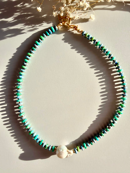 Lagoon Pearl – 18k gold-plated gemstone necklace with freshwater pearl – handmade