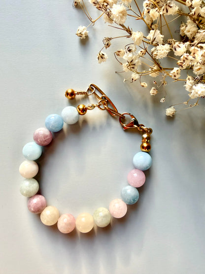 Bubble – Bracelet made of morganite gemstones with 18k gold-plated details – handmade
