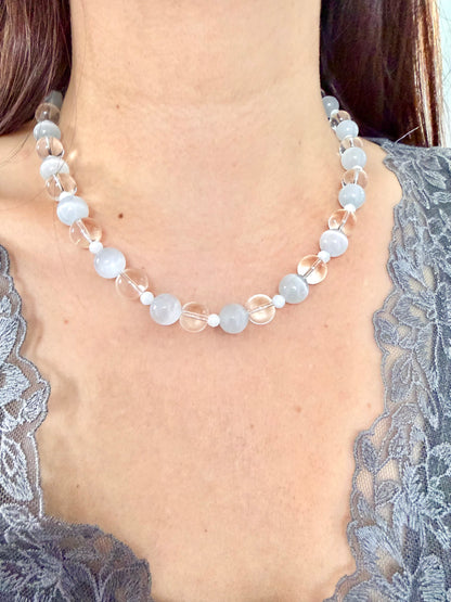 Crystal Moon – Necklace with rock crystal, moonstone &amp; cat's eye – handmade