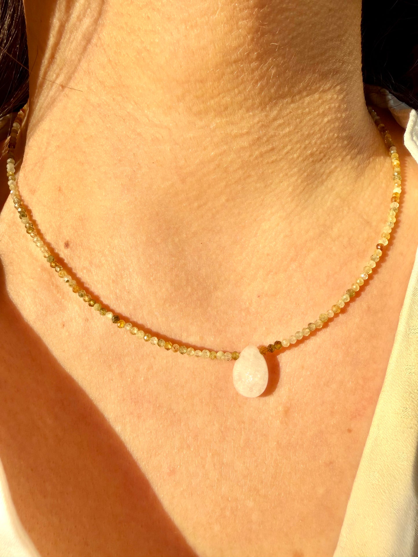 Sun Drop – 18k gold-plated gemstone necklace with white drop pendant – handmade