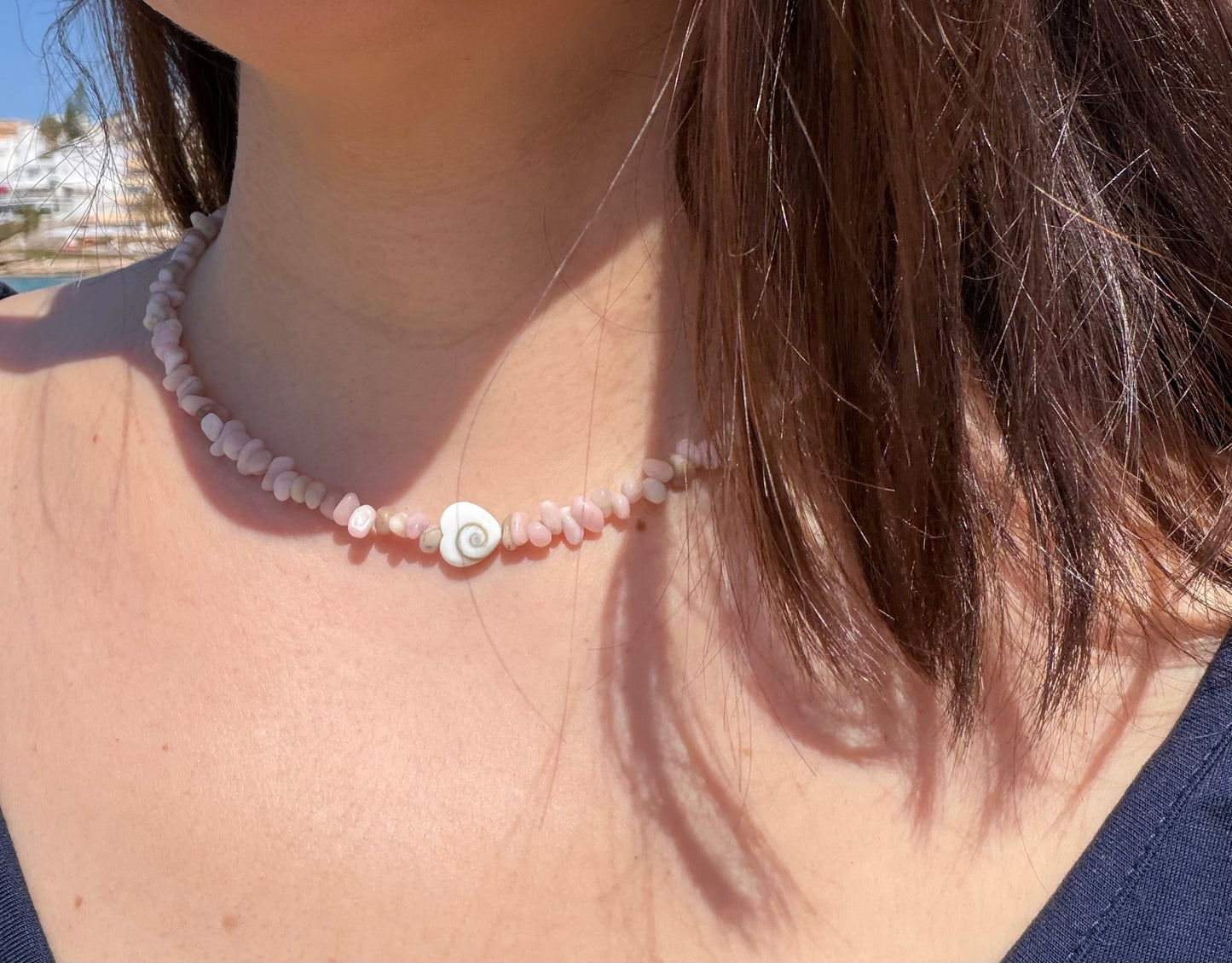 Shiva Eye – Halskette mit Opal Natursteinen & Shiva Auge Muschel – handgefertigt