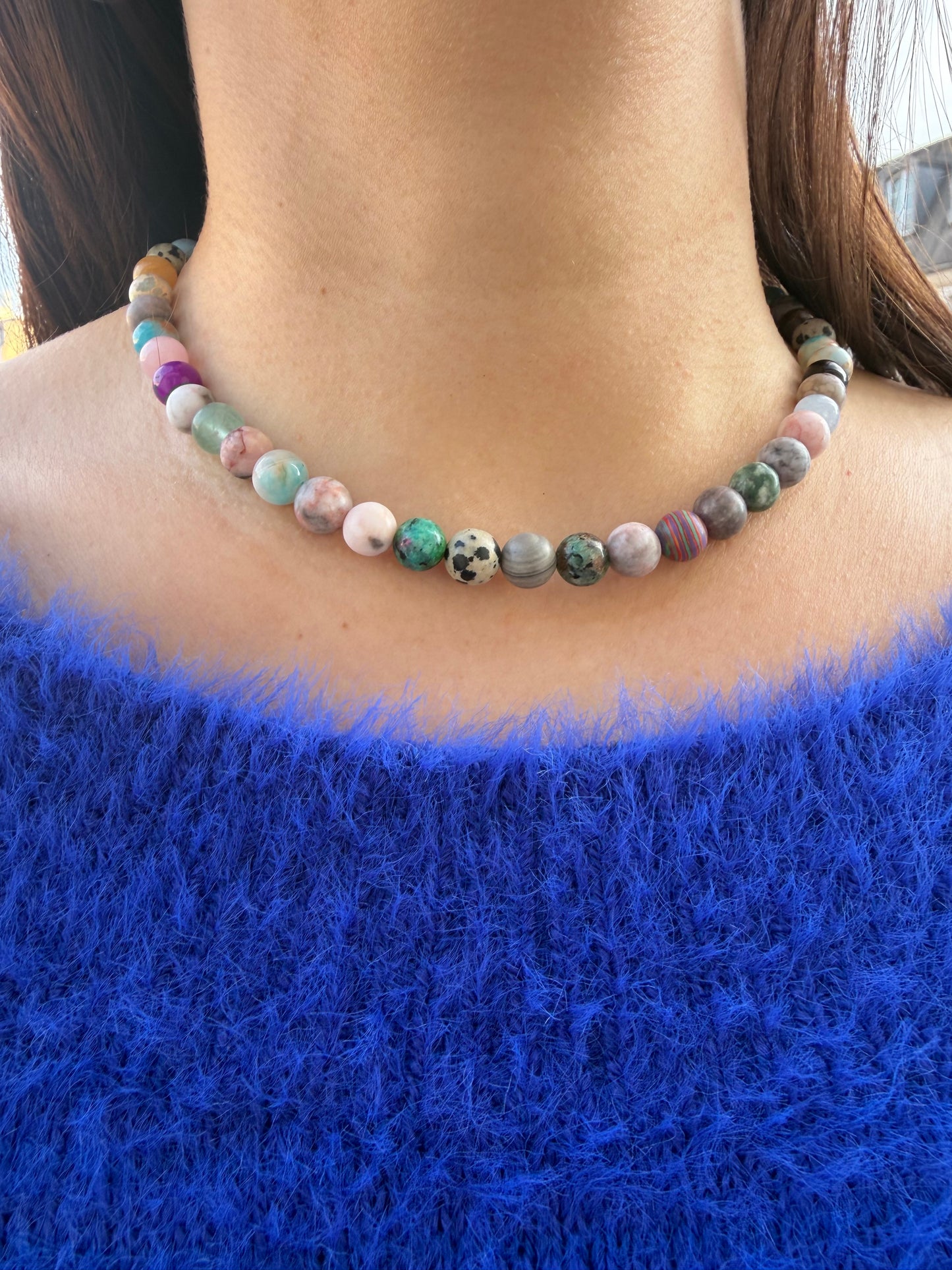 Candy Joy – 18k gold-plated gemstone necklace with a colorful mix of stones – handmade