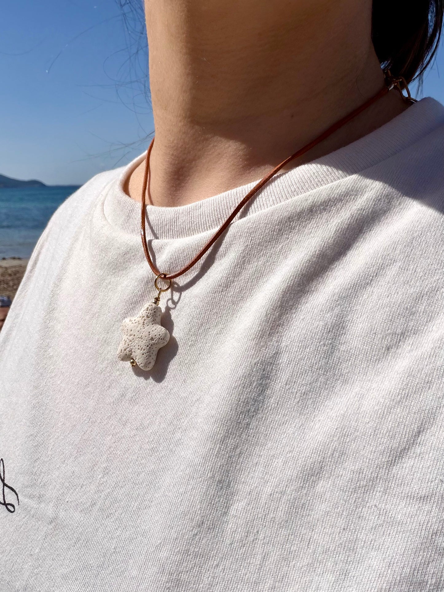 Ocean Star - Lava Star Pendant on Leather Cord - handmade