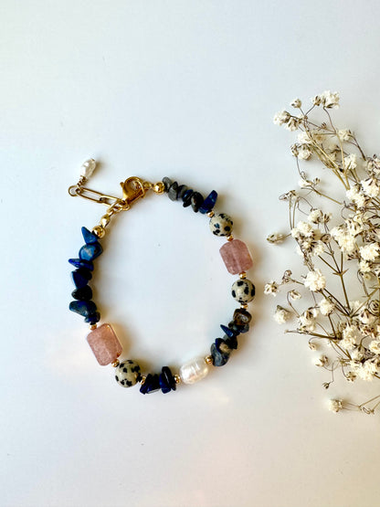 Lapislazuli-Armband mit Dalmatiner-Jaspis & Süßwasserperle