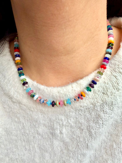 Mosaic Light – 18k gold-plated gemstone necklace with a fine mix of colors – handmade