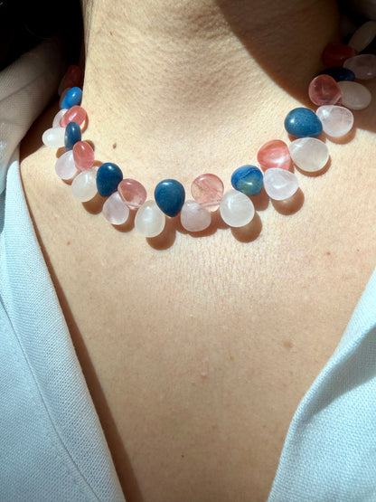 Berry Moon Halskette mit Rosenquarz, Kirschquarz & blauem Aventurin – handgefertigt