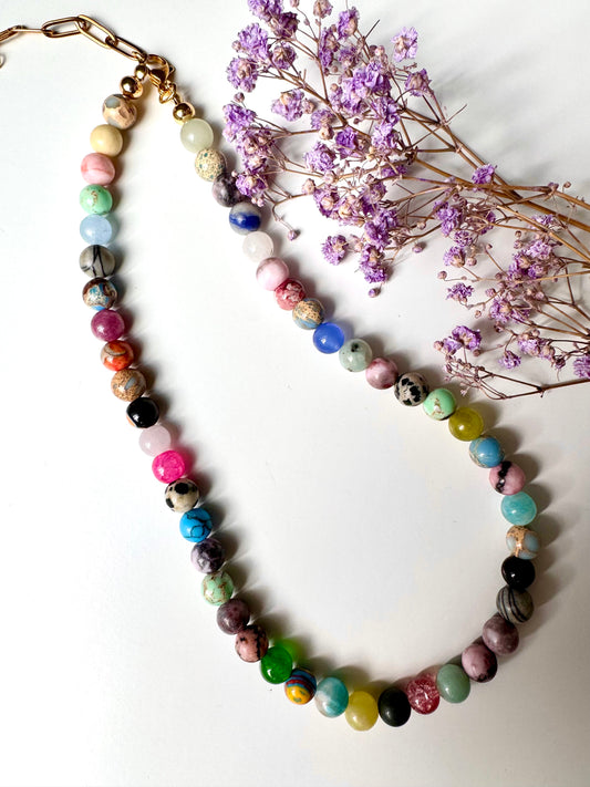 Bunte Edelstein-Halskette – Naturstein-Mix & 18k Vergoldet | Minnak