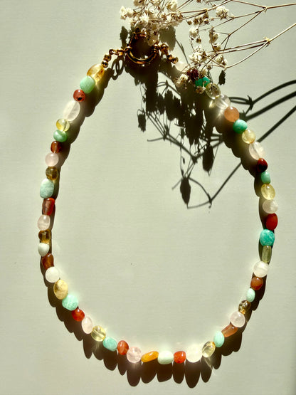 Sunset Candy – bunte Edelstein Halskette mit Naturstein Mix – handgefertigt