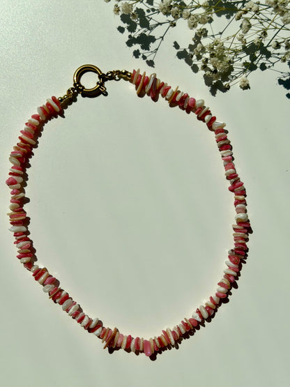 Shell Glow – Muschel Kette in Pink/Rose & Creme Tönen – handgefertigt
