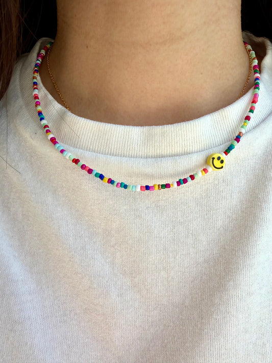 Happy Smile - Bunte Glasperlen Halskette mit Smiley handgefertigt