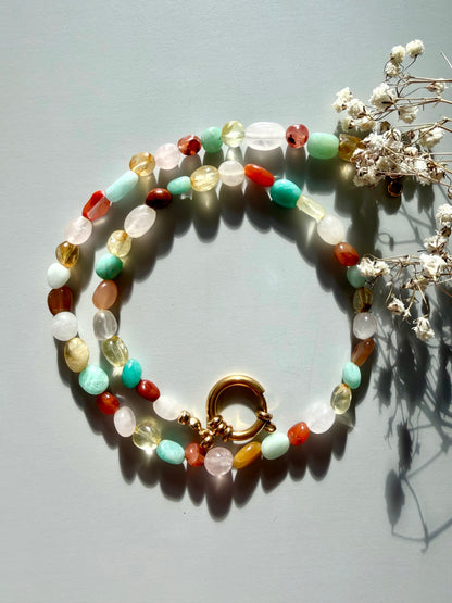 Sunset Candy – bunte Edelstein Halskette mit Naturstein Mix – handgefertigt