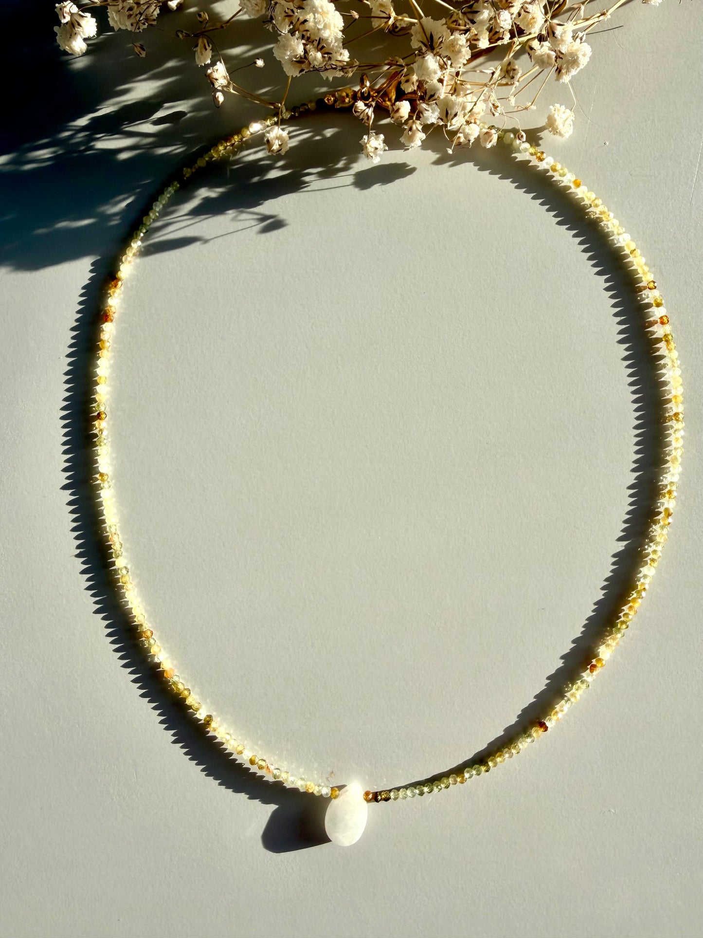 Sun Drop – 18k gold-plated gemstone necklace with white drop pendant – handmade