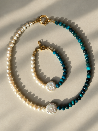 Ocean Pearl – Halskette mit blauem Tigerauge und Süßwasserperlen – Ansicht 3