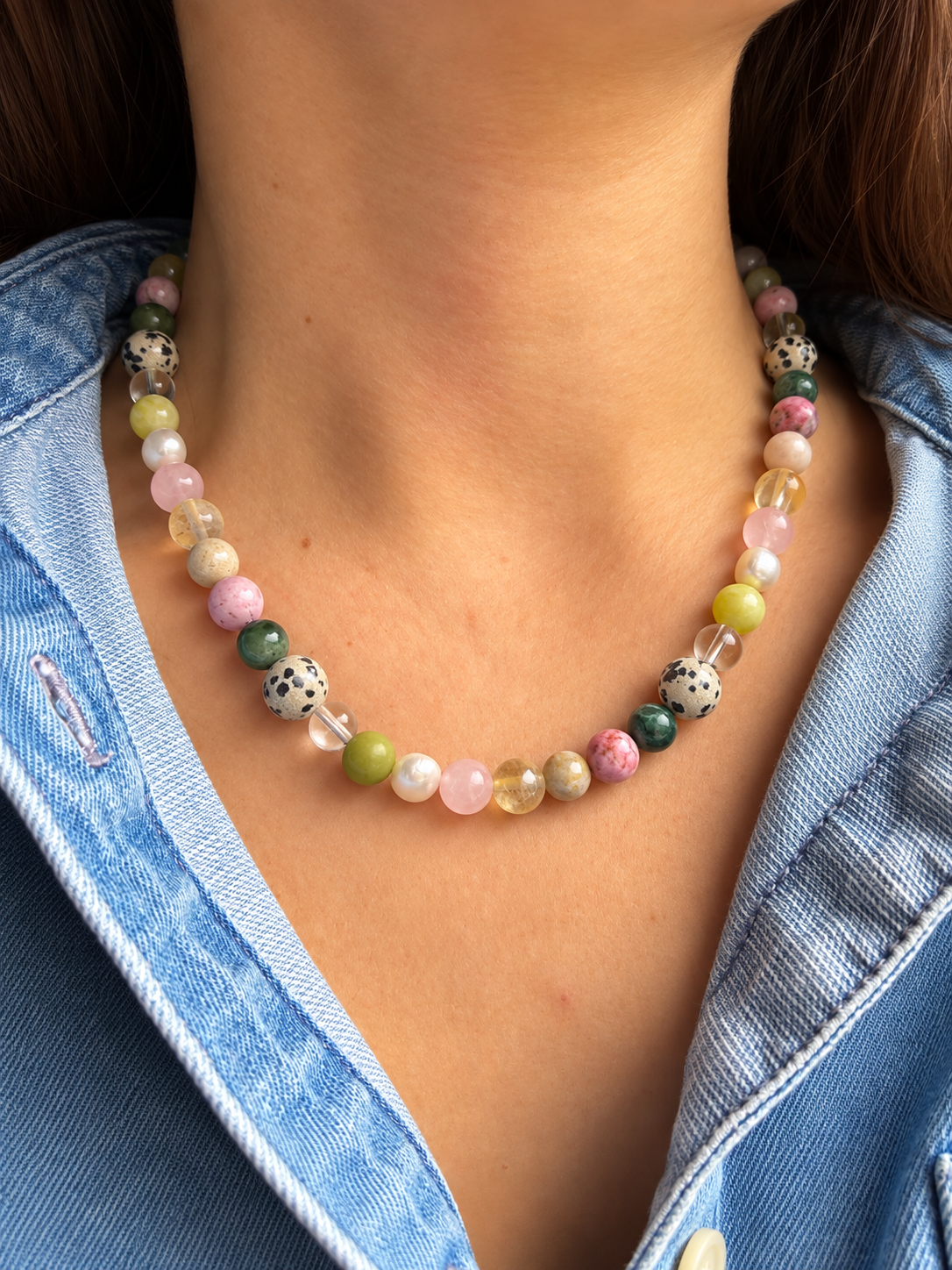 Candy Garden – bunte Edelstein Halskette mit Perlen – Ansicht 2