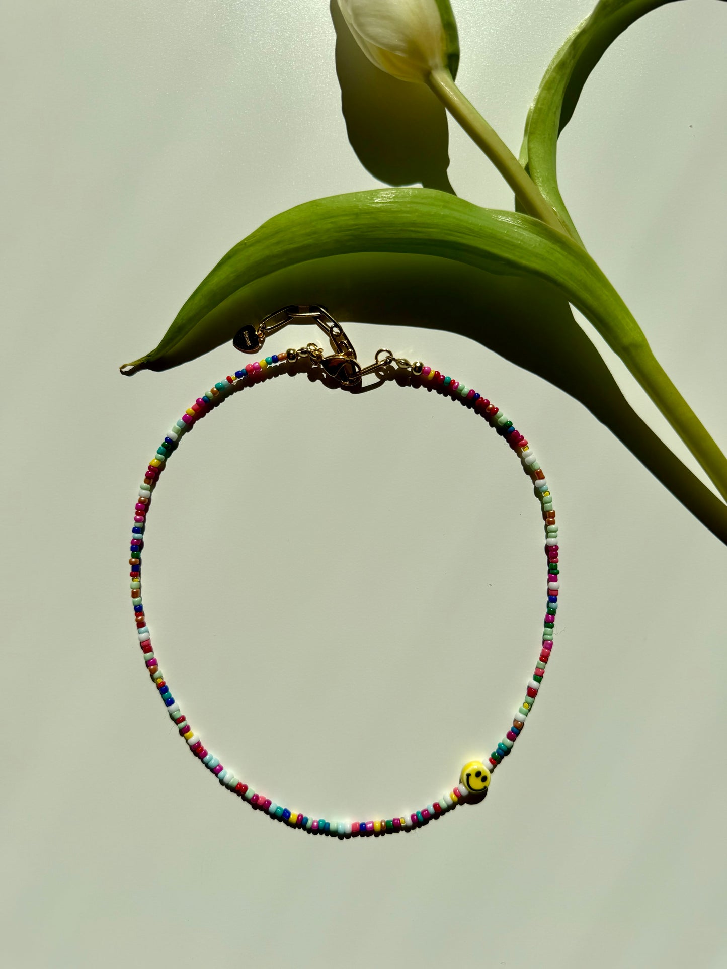 Happy Smile - Colorful Glass Bead Necklace with Handmade Smiley