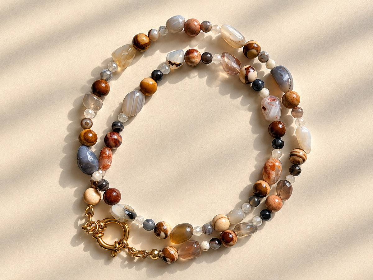 Terra Soul – Halskette mit Botswana-Achat, australischem Zebrastein und Mondstein – Ansicht 2