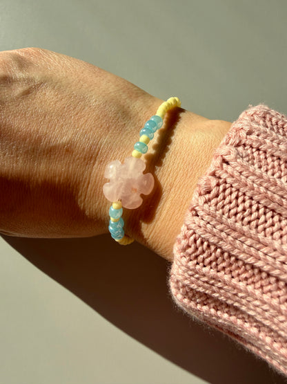 Lemon Bloom – Rosenquarz Armband mit bunten Glasperlen – handgefertigt