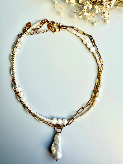 Luna Baroque – Gliederkette mit großer Barockperle – handgefertigt