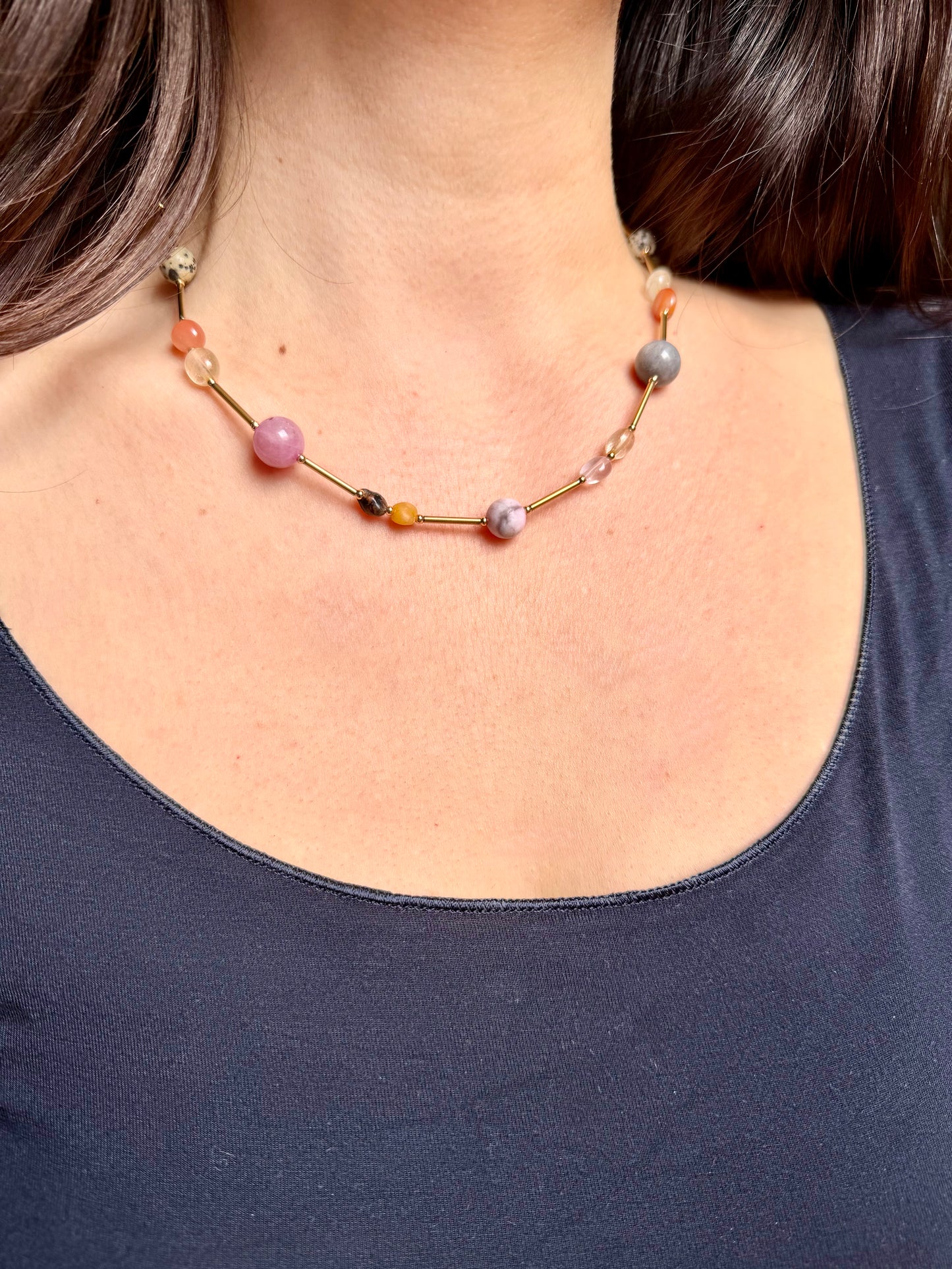 Color Bliss – Necklace made of colorful gemstones &amp; 18k gold-plated details – handmade