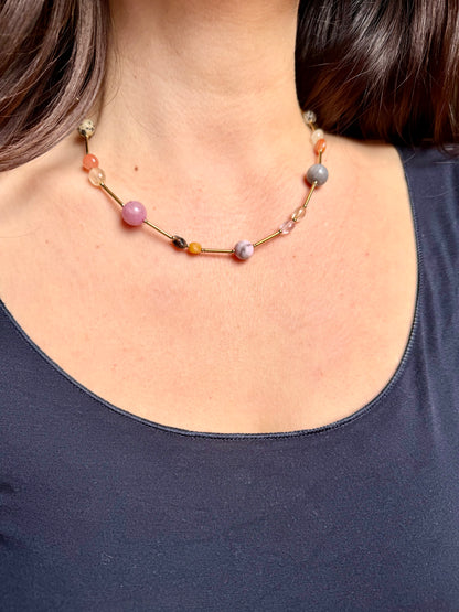 Color Bliss – Necklace made of colorful gemstones &amp; 18k gold-plated details – handmade