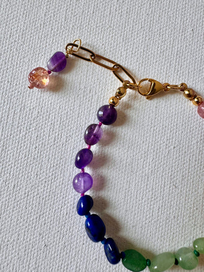 Buntes Edelstein-Armband • Naturstein-Mix • Facettierte Perlen • 18k vergoldet