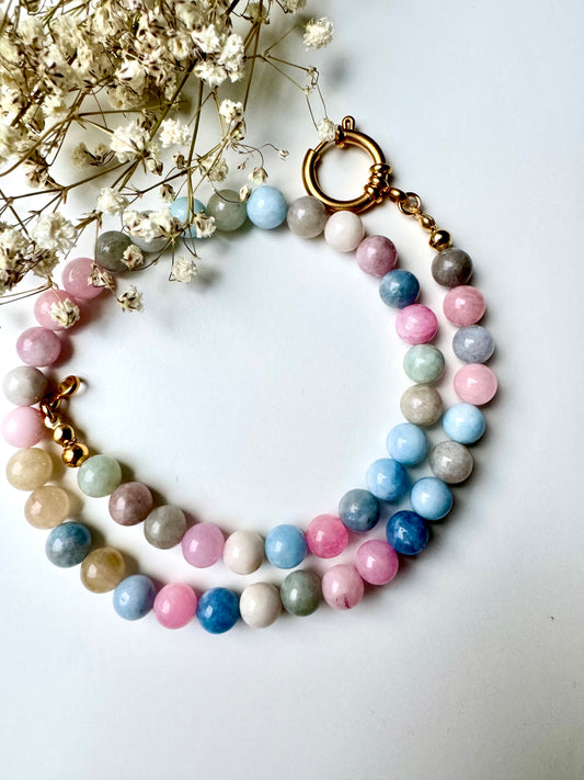 Bubble – Halskette aus Morganit-Edelsteinen mit 18k vergoldetem Verschluss – handgefertigt