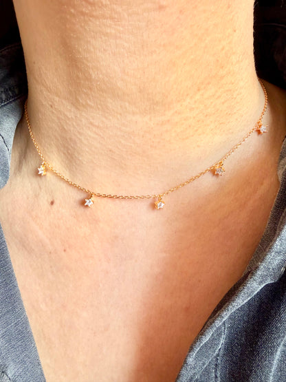 Star Glow – Star necklace made of 925 silver – 18K gold plated – delicate chain with sparkling cubic zirconia stars