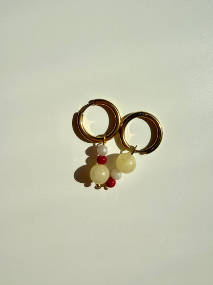 Blush Candy – Ohrringe mit Morganit, Mondstein & Koralle – handgefertigt