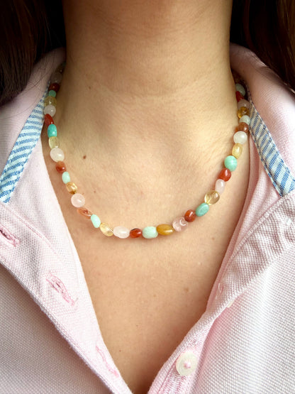 Sunset Candy – bunte Edelstein Halskette mit Naturstein Mix – handgefertigt