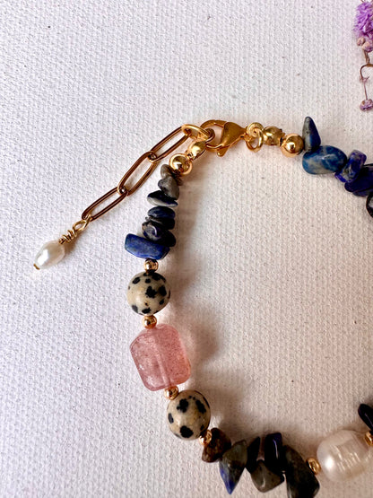 Lapislazuli-Armband mit Dalmatiner-Jaspis & Süßwasserperle