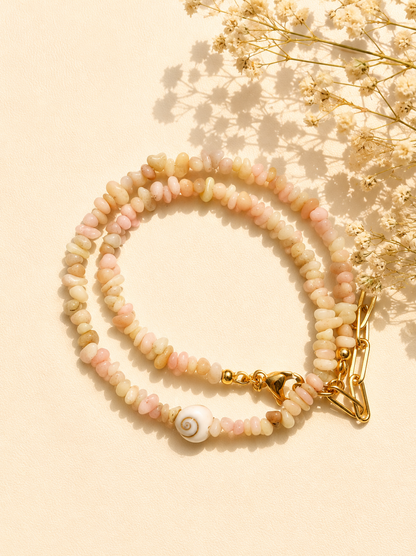 Shiva Eye – Halskette mit Opal Natursteinen & Shiva Auge Muschel – handgefertigt