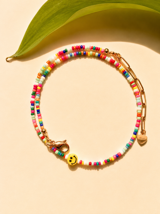 Happy Smile - Bunte Glasperlen Halskette mit Smiley handgefertigt