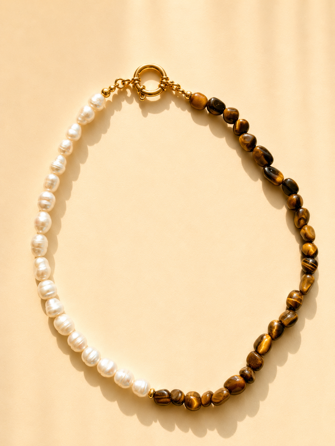 Tiger Pearl – Necklace with Tiger's Eye & Freshwater Pearls – Handmade