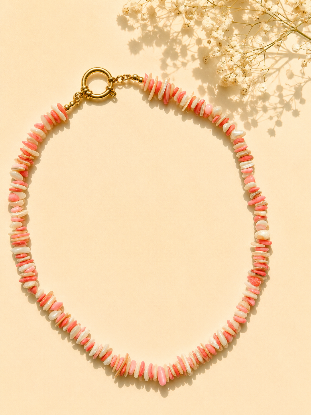 Shell Glow – Shell Necklace in Pink/Rose & Cream Tones – Handmade